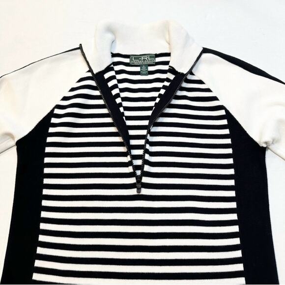 Y2K LRL Ralph Lauren Cotton Half Zip
Black White Stripe Sweater Size XL Preppy - Picture 9 of 13